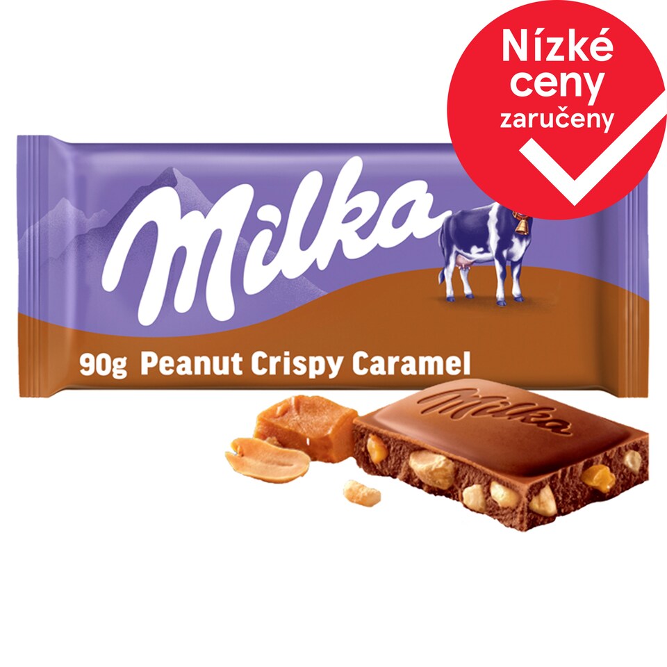 Milka čokoláda Peanut Crispy Caramel mléčná s arašídy a karamelovými kousky 90g