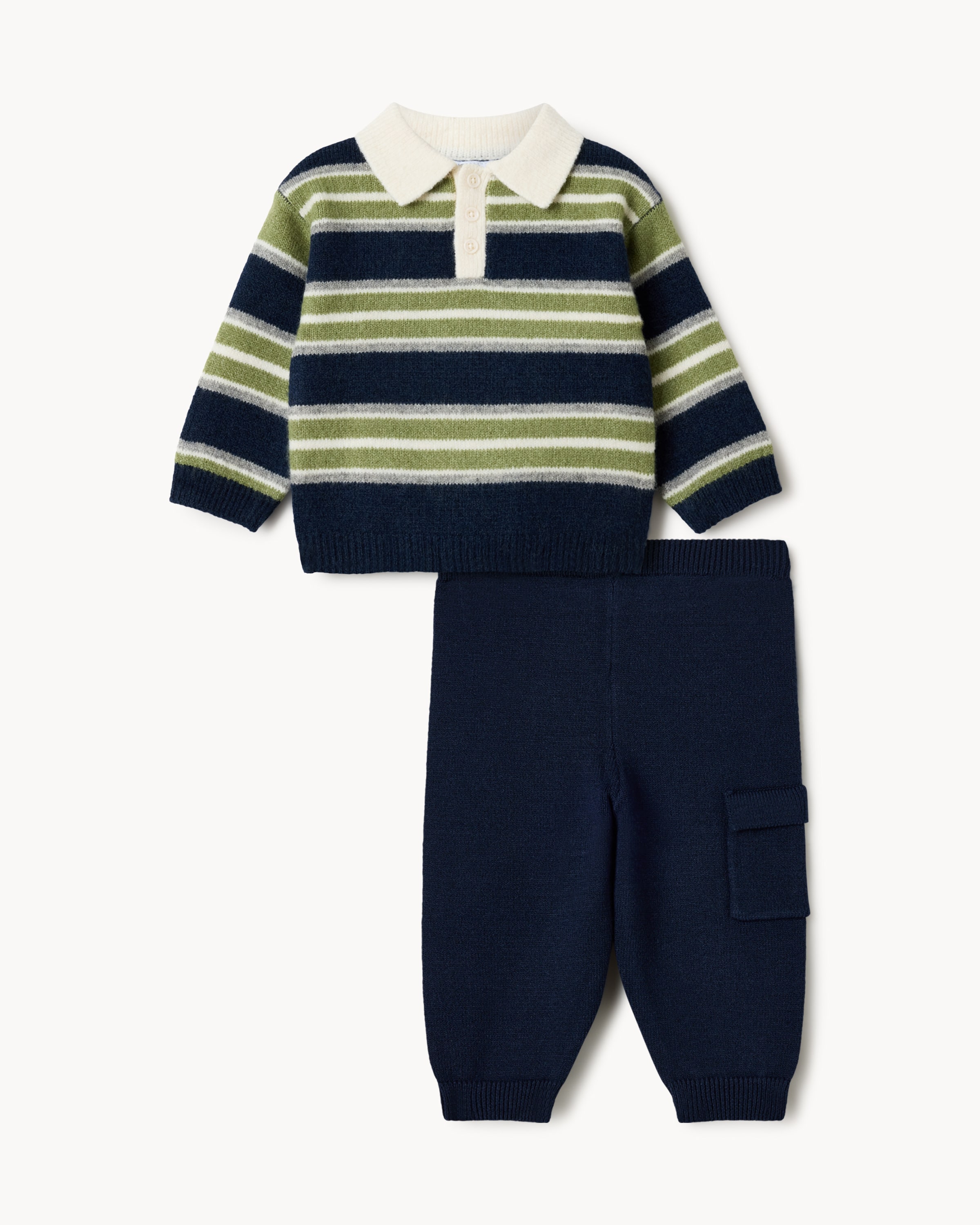 F&F Baby Knitted Striped Jumper and Joggers Set in Blue