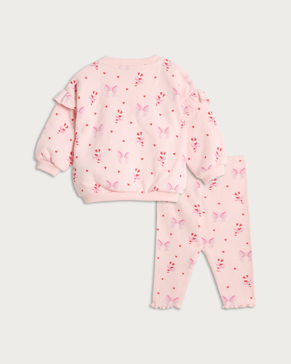 image 1 of F&F Baby 2-Piece Cotton Rich Printed Sweatshirt and Leggings in Pink
