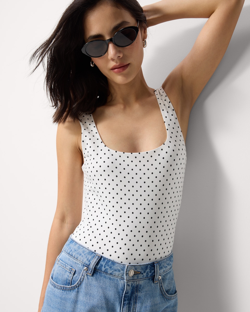 image 1 of F&F Polyamide Polka Dot Bodysuit in Multi White