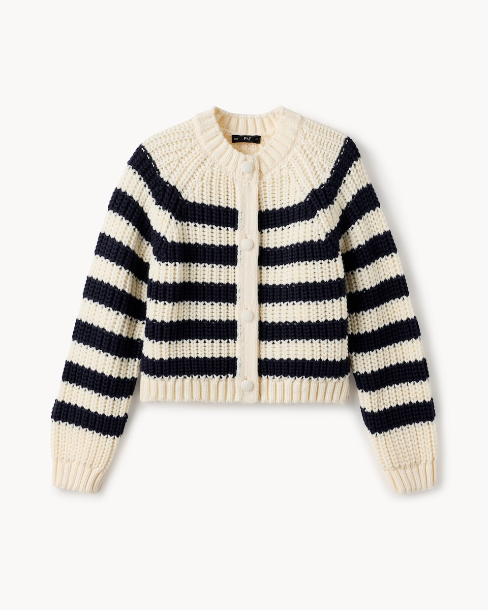 image 1 of F&F Chunky Knitted Cardigan in Multi Blue
