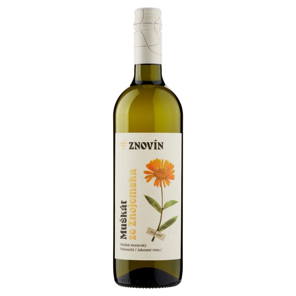 image 1 of Znovín Muškát moravský odrůdové bílé víno jakostní polosuché 0,75l
