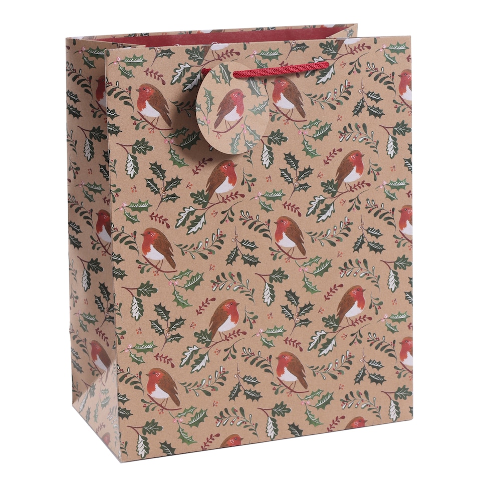 Tesco Kraft Robin Large Christmas Gift Bag