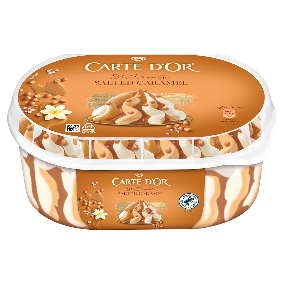 Carte D'Or Caramel Ice Cream and Vanilla Flavoured Ice Cream with Salted Caramel Sauce 825 ml