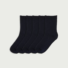 F&F Boys 5-Pack Cotton Blend Ribbed Ankle Socks in Navy