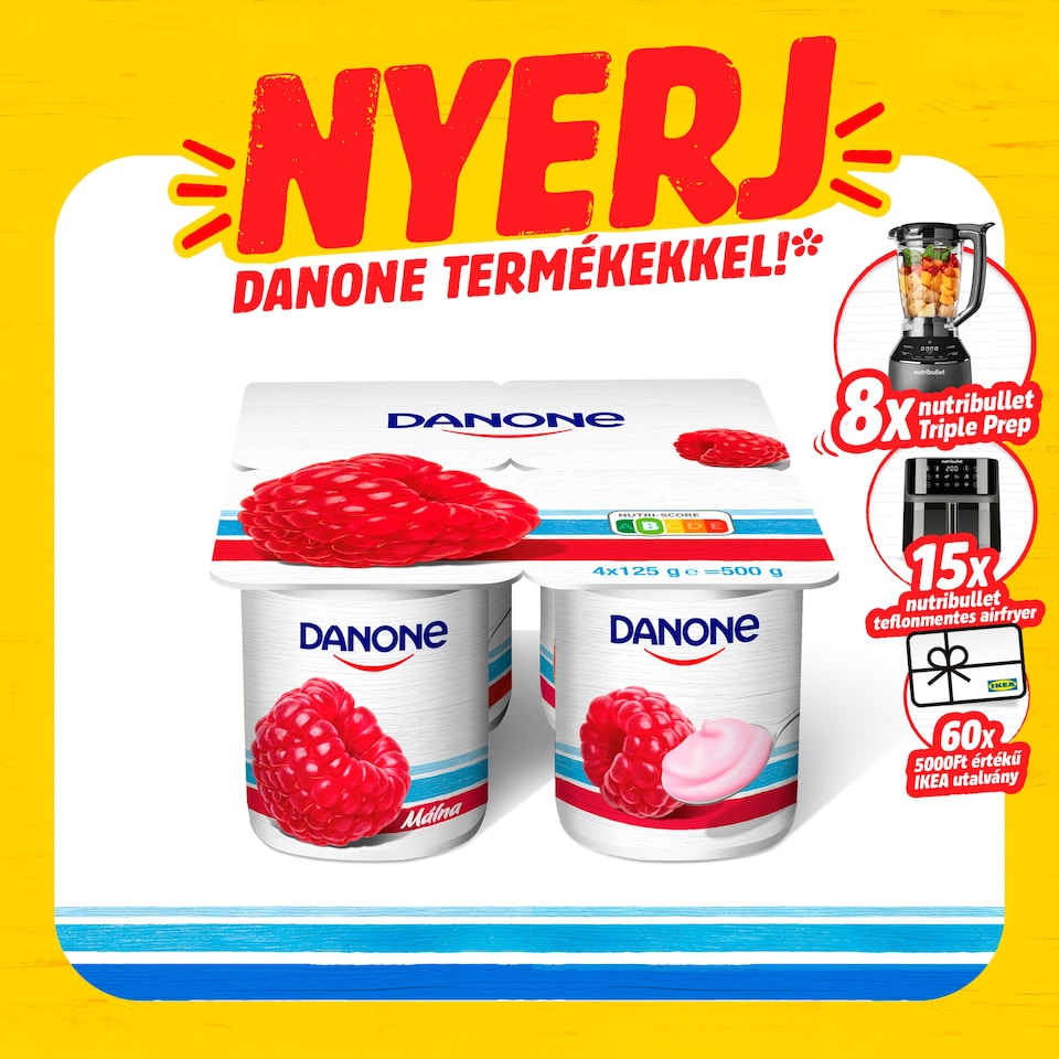 Danone málnaízű, élőflórás, zsírszegény joghurt 4 x 125 g (500 g)