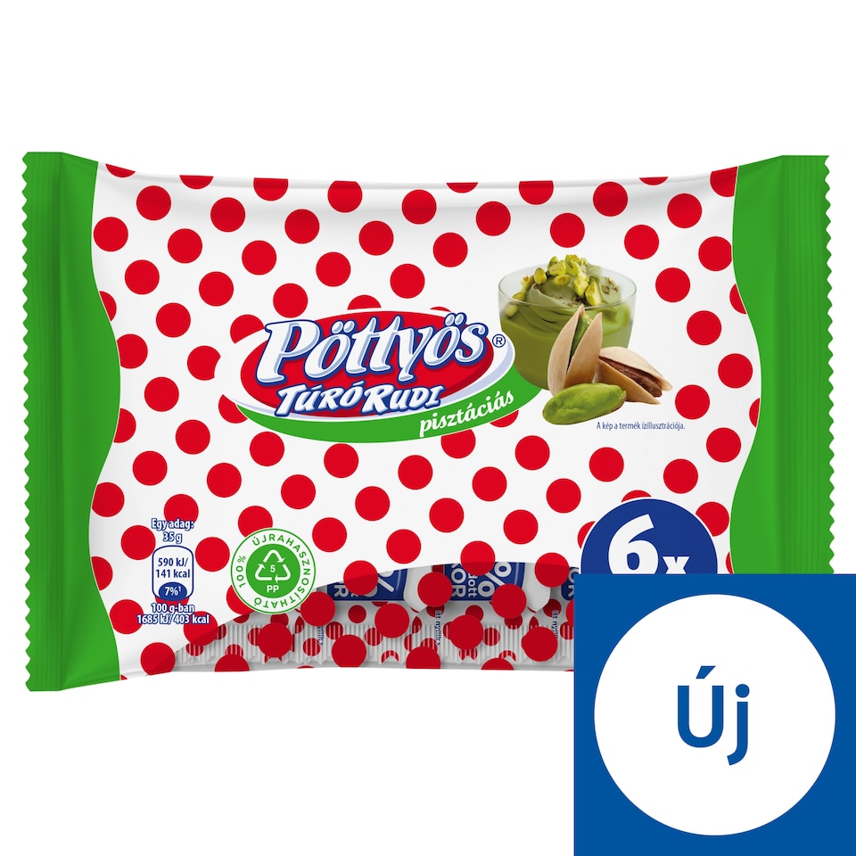 Pöttyös Túró Rudi pisztáciás túródesszert kakaós étbevonóval 6 x 35 g (210 g)