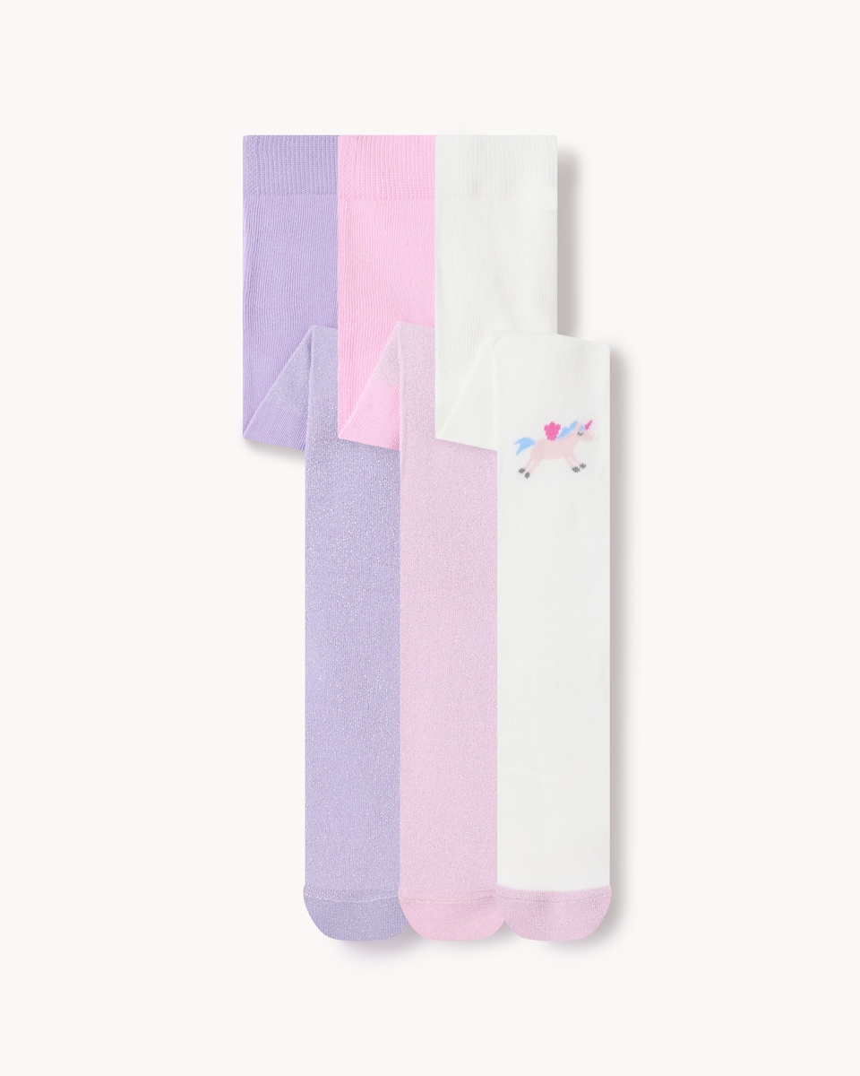 F&F Girls 3-Pack Cotton Rich Unicorn Tights in Multi