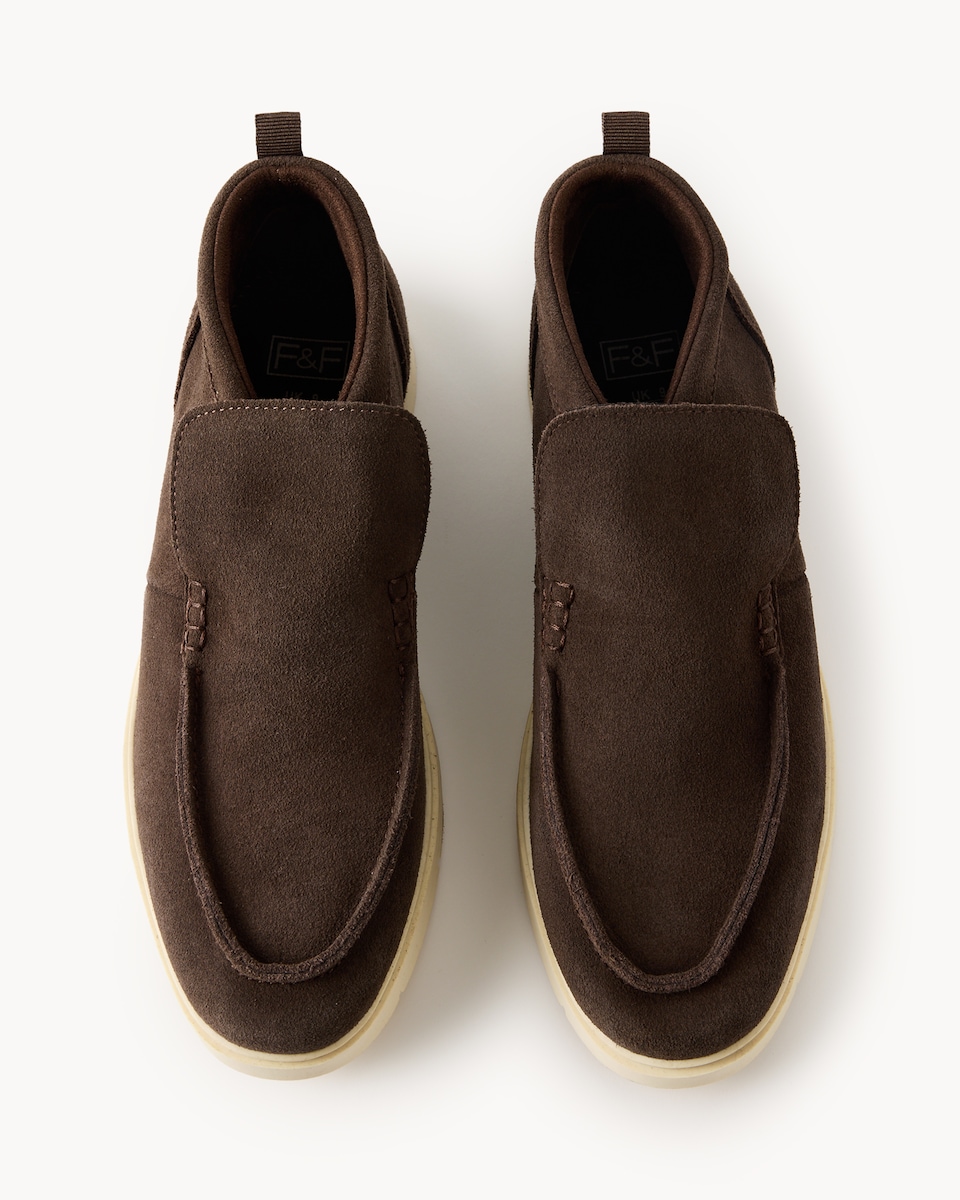 image 1 of F&F Suede Slip On Ankle Boots in Brown