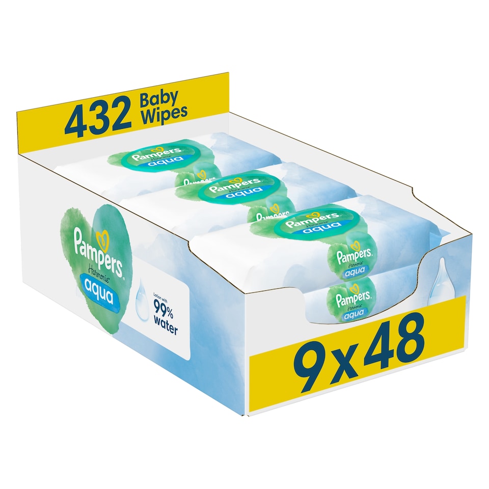 image 1 of Pampers Harmonie Aqua Baby Wipes 9 X 48