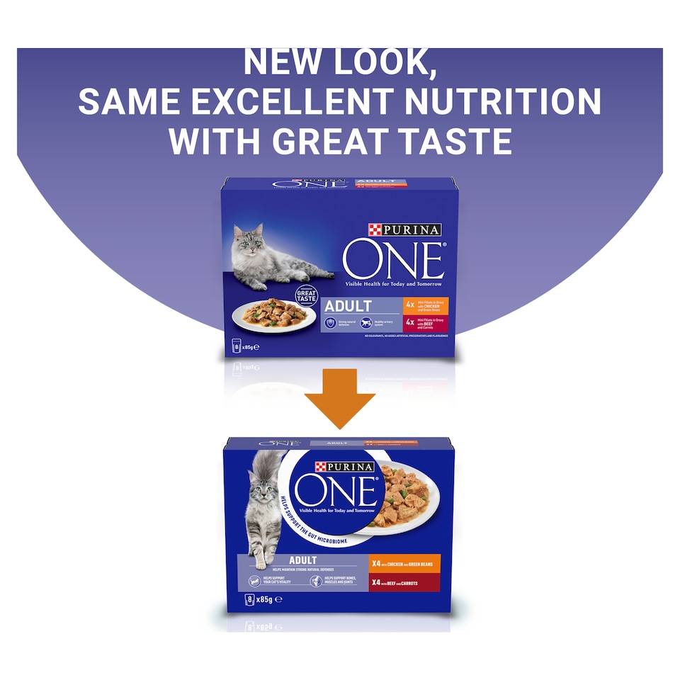image 1 of PURINA ONE Mini Fillets Chicken and Beef Wet Cat Food 8x85g