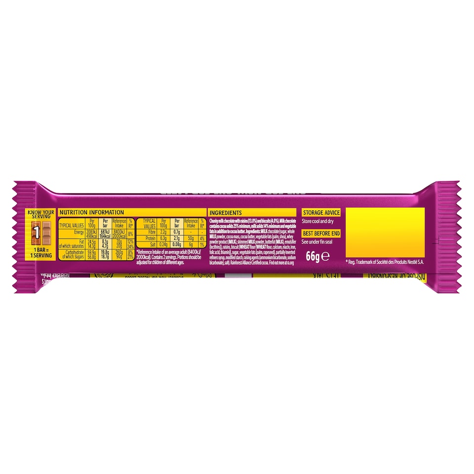image 1 of Yorkie Raisin & Biscuit Duo Chocolate Bar 66g