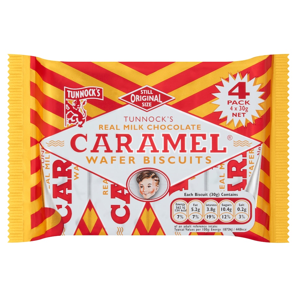 image 1 of Tunnocks Milk Chocolate Caramel Wafer Biscuits Multipack, 4x125g