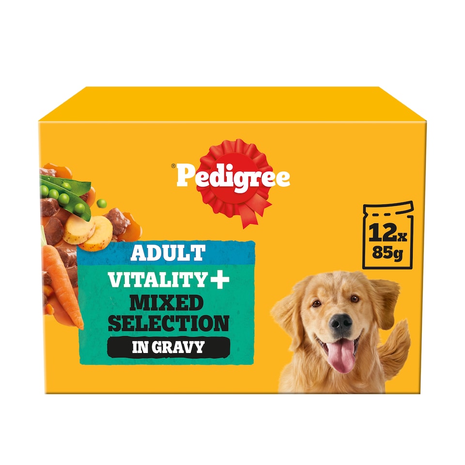image 1 of PEDIGREE Vitality plus Adult Wet Dog Food Pouches Mixed Selection in Gravy 12x85g