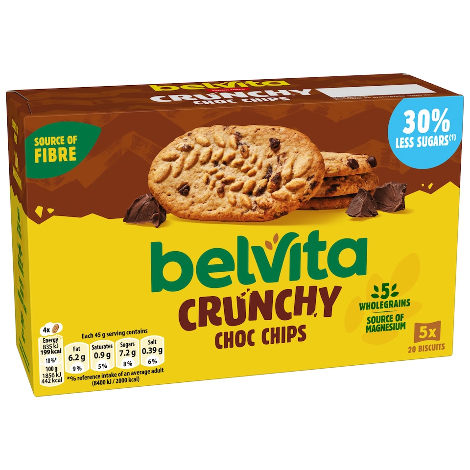 image 1 of Belvita Cocoa Chocolate Chip Cereal Biscuit Snack Bars Pack 5 x 45g
