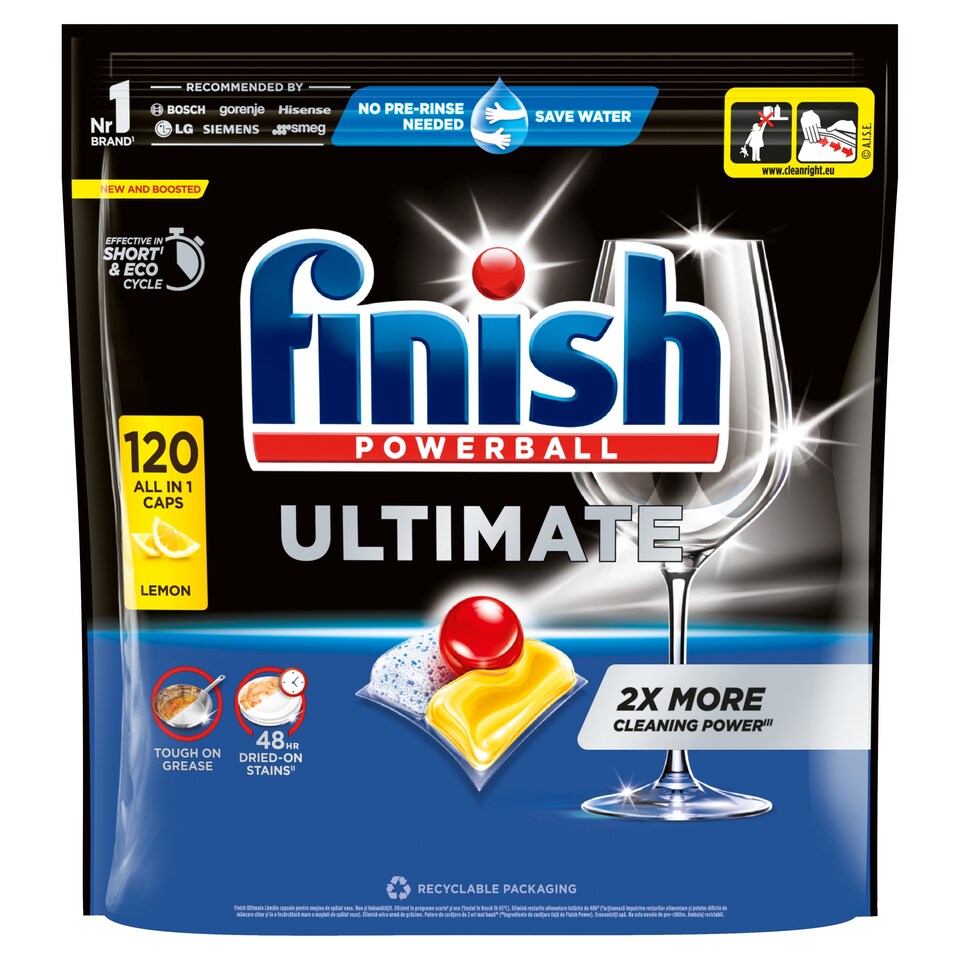 image 1 of Finish Powerball Ultimate All in 1 Lemon Dishwasher Capsules 120 pcs 1548 g
