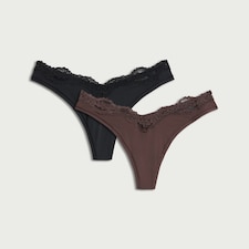F&F 2-Pack Contour Lace Trim Thongs in Multi