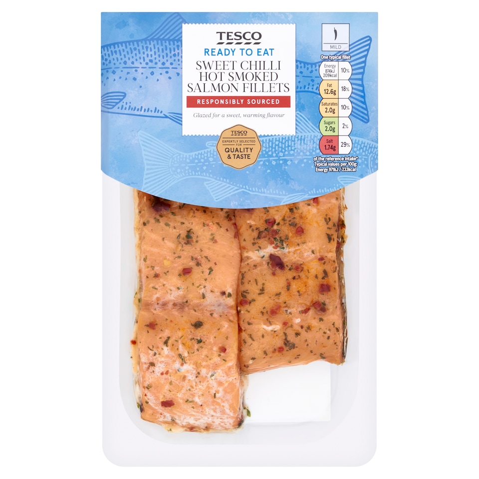 Tesco Ready to Eat Sweet Chilli Hot Smoked Salmon Fillets 180g