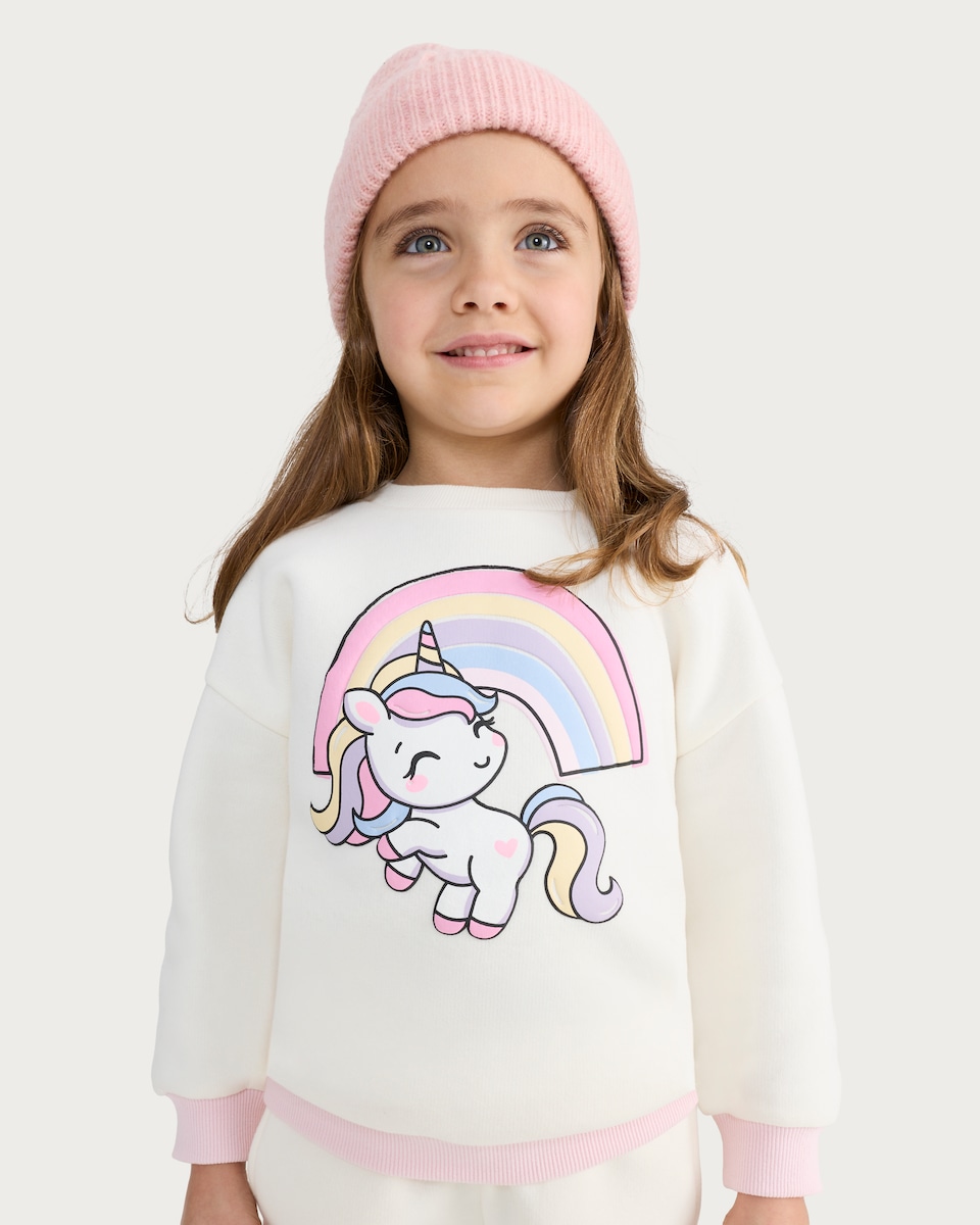 image 1 of F&F Girls Cotton Rich Unicorn Cuffed Joggers in White