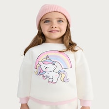 F&F Girls Cotton Rich Unicorn Cuffed Joggers in White