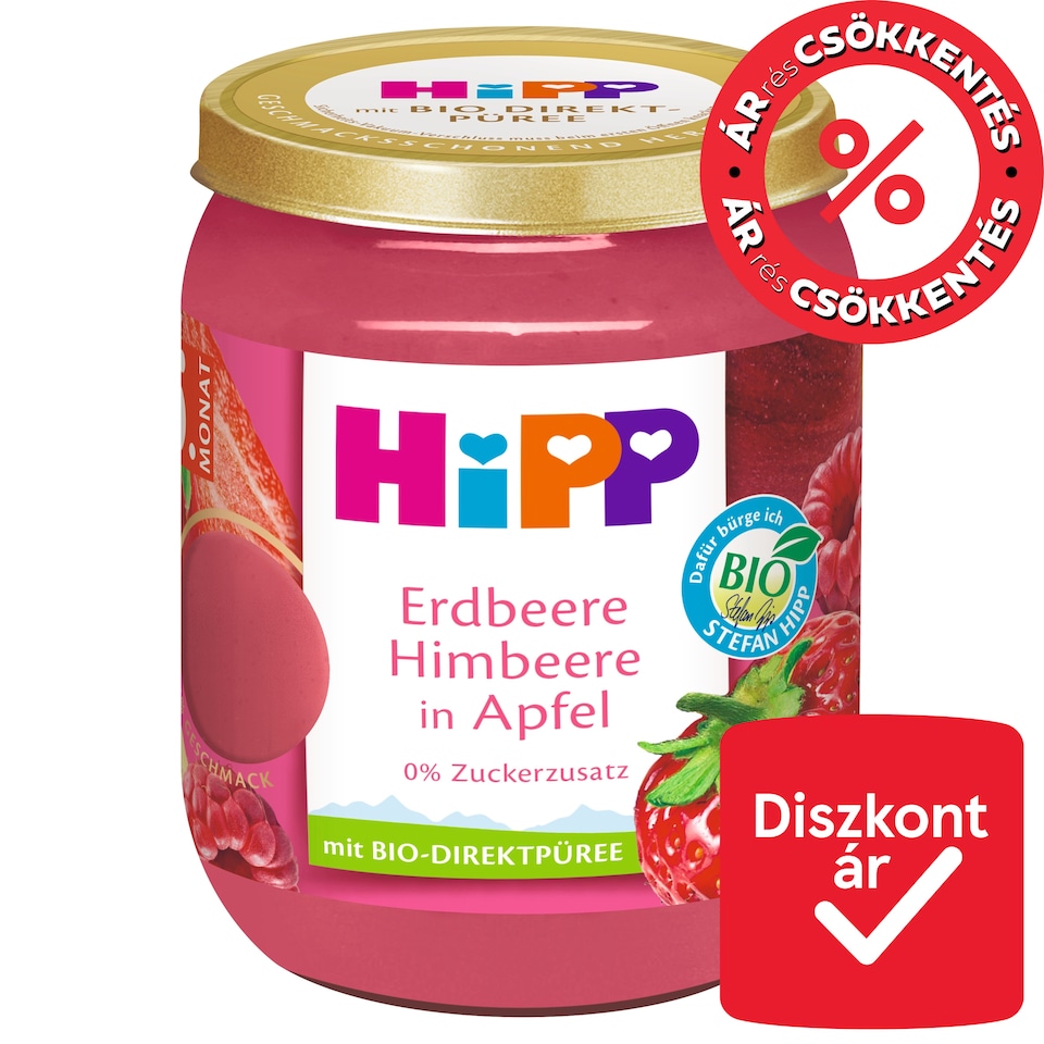 HiPP bio gyümölcskészítmény alma eperrel és málnával bébidesszert 5 hónapos kortól 160 g  1. kép