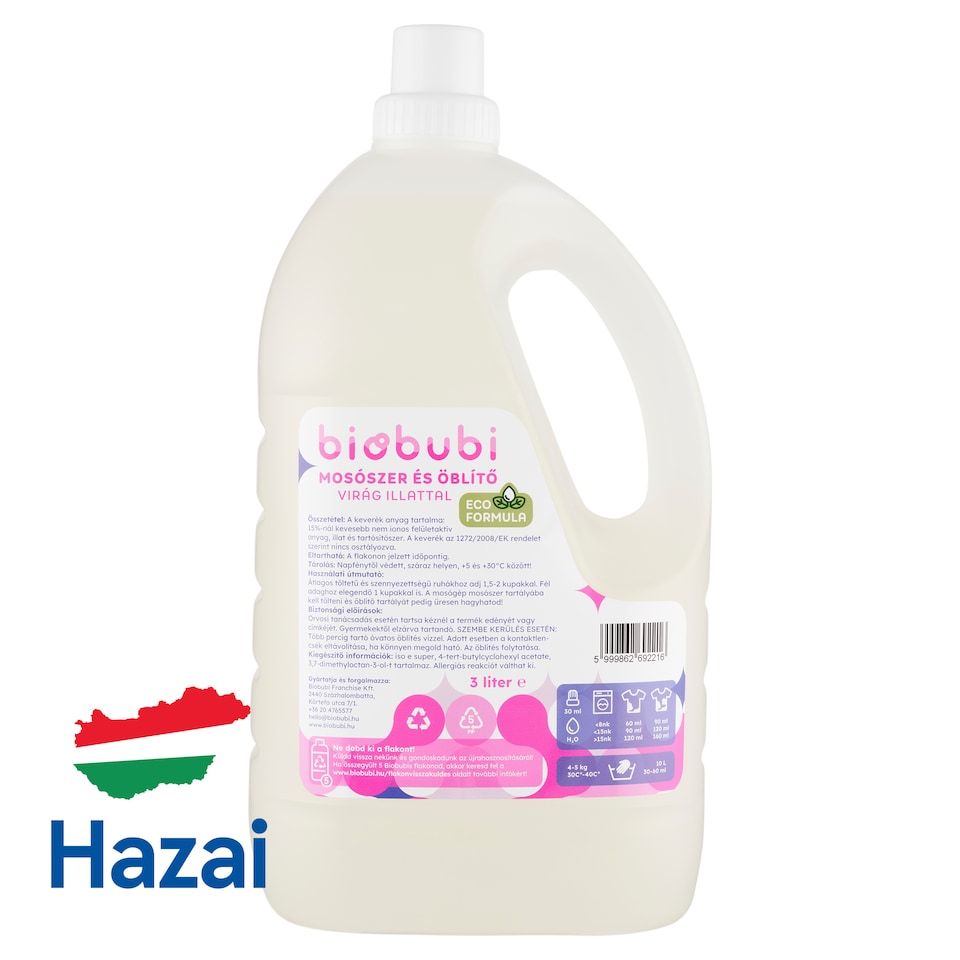 biobubi mosószer és öblítő virág illattal 3 l