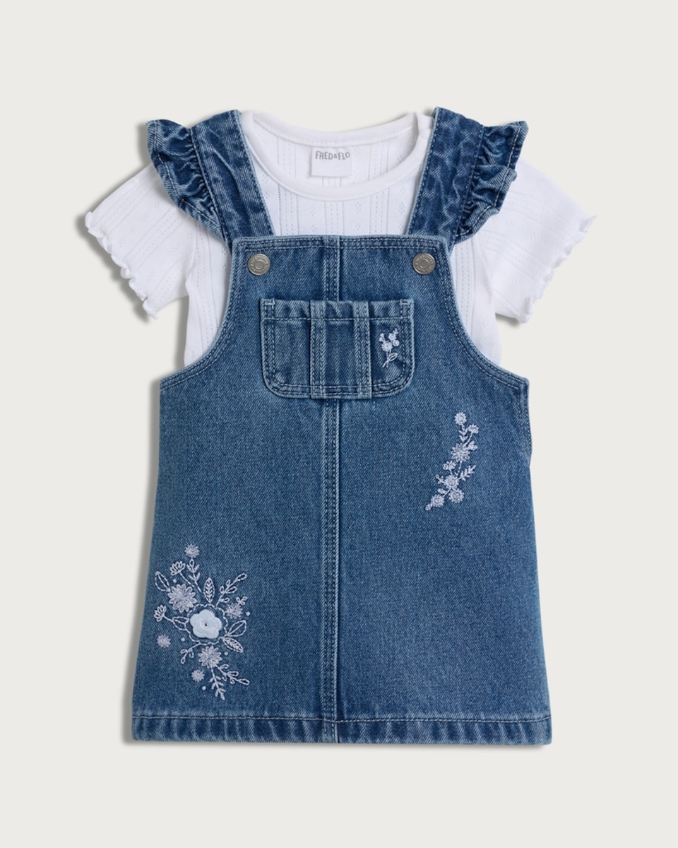 F&F Baby 2-Piece Pure Cotton Denim Pinafore and Bodysuit in Blue