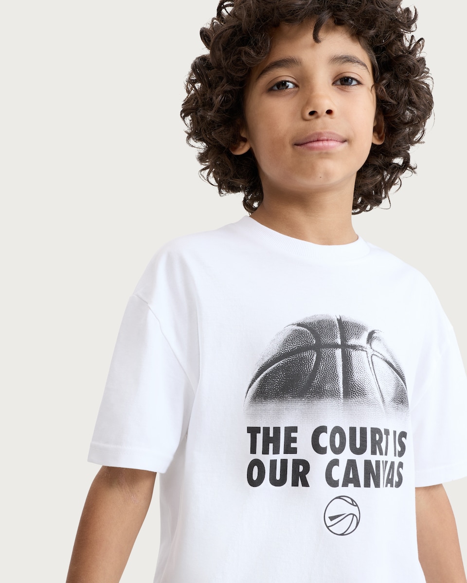 image 1 of F&F Boys Pure Cotton Basketball Print Oversized Fit T-Shirt in White