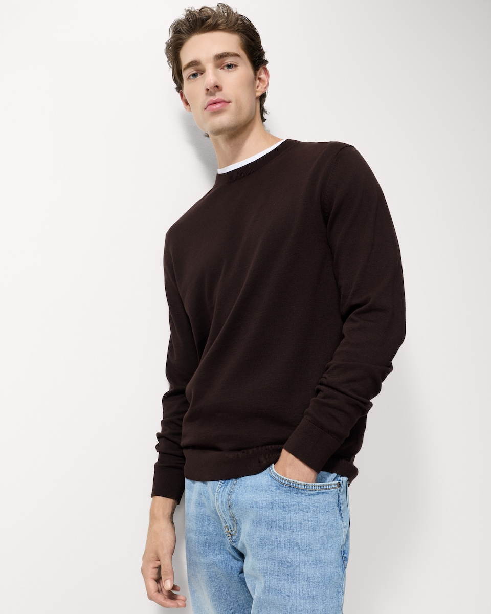image 1 of F&F Pure Cotton Crew Neck Jumper in Brown