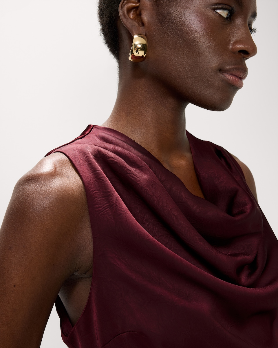 image 1 of F&F Satin Cowl Neck Mini Dress in Berry