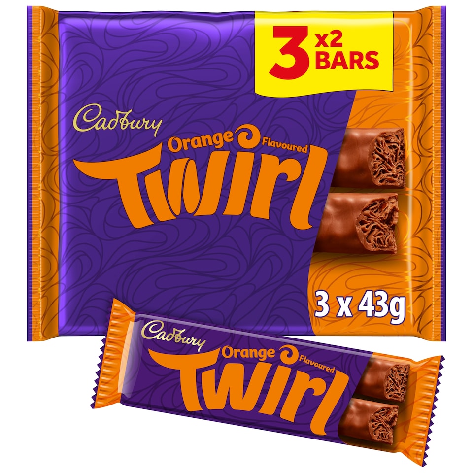 Cadbury Twirl Orange Chocolate Bar 3 pack Multipack 3 x 43g