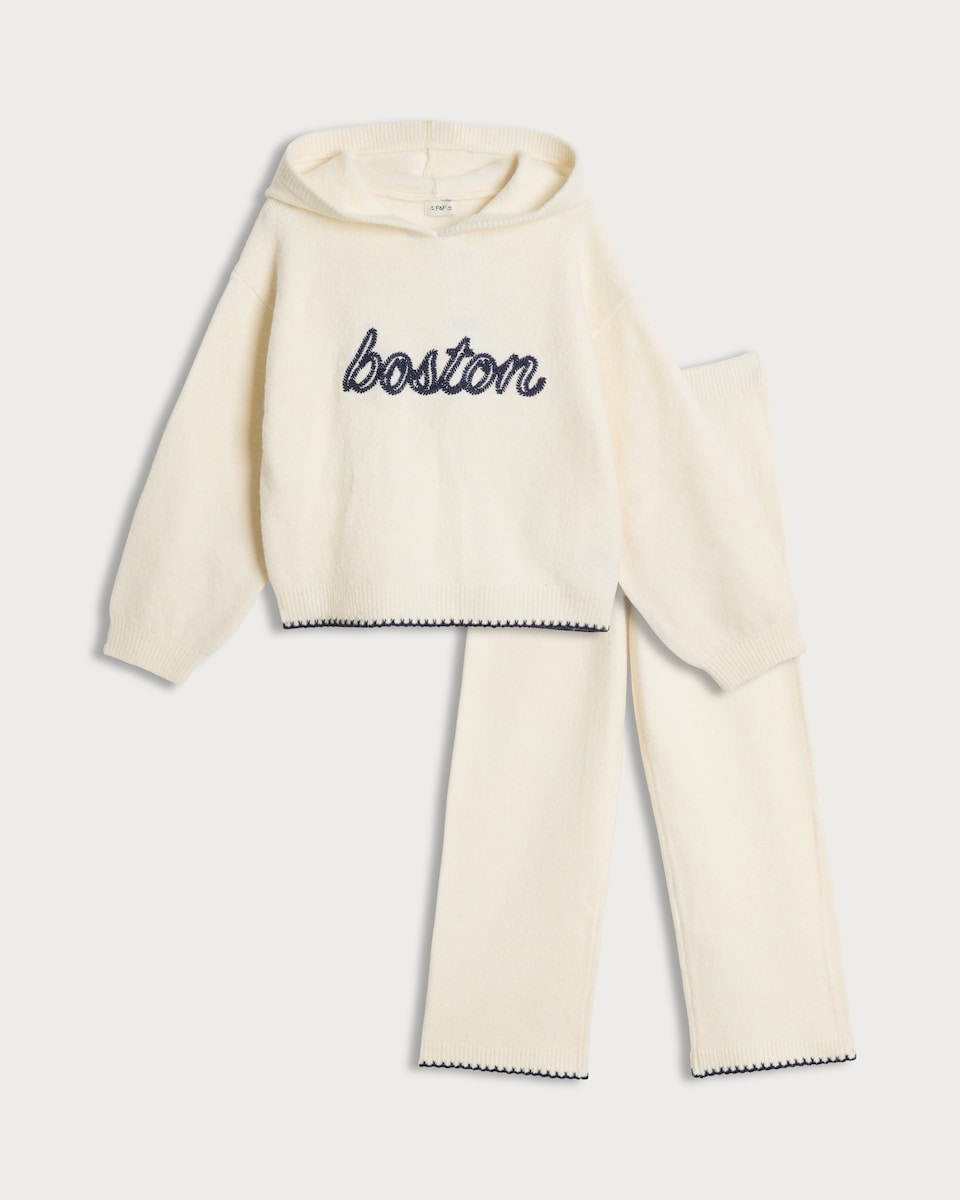 F&F Girls 2-Piece Boston Hoodie and Trousers Set in Cream