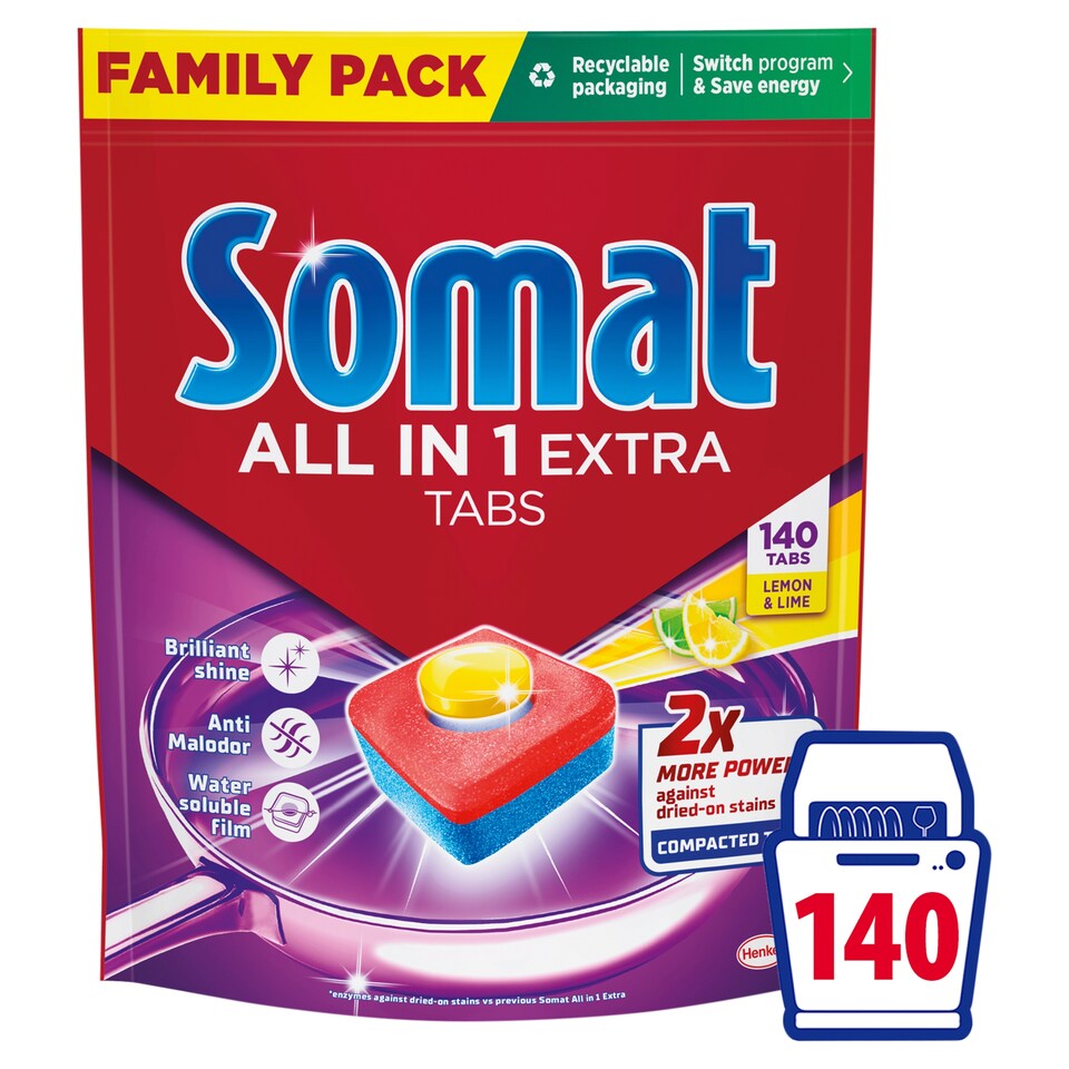 Somat All in 1 Extra Lemon & Lime Dishwasher Tablets 140 pcs 2100 g
