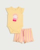 image 1 of F&F Baby 2-Piece Cotton Rich Sunny Days Bodysuit and Striped Shorts Set in Yellow