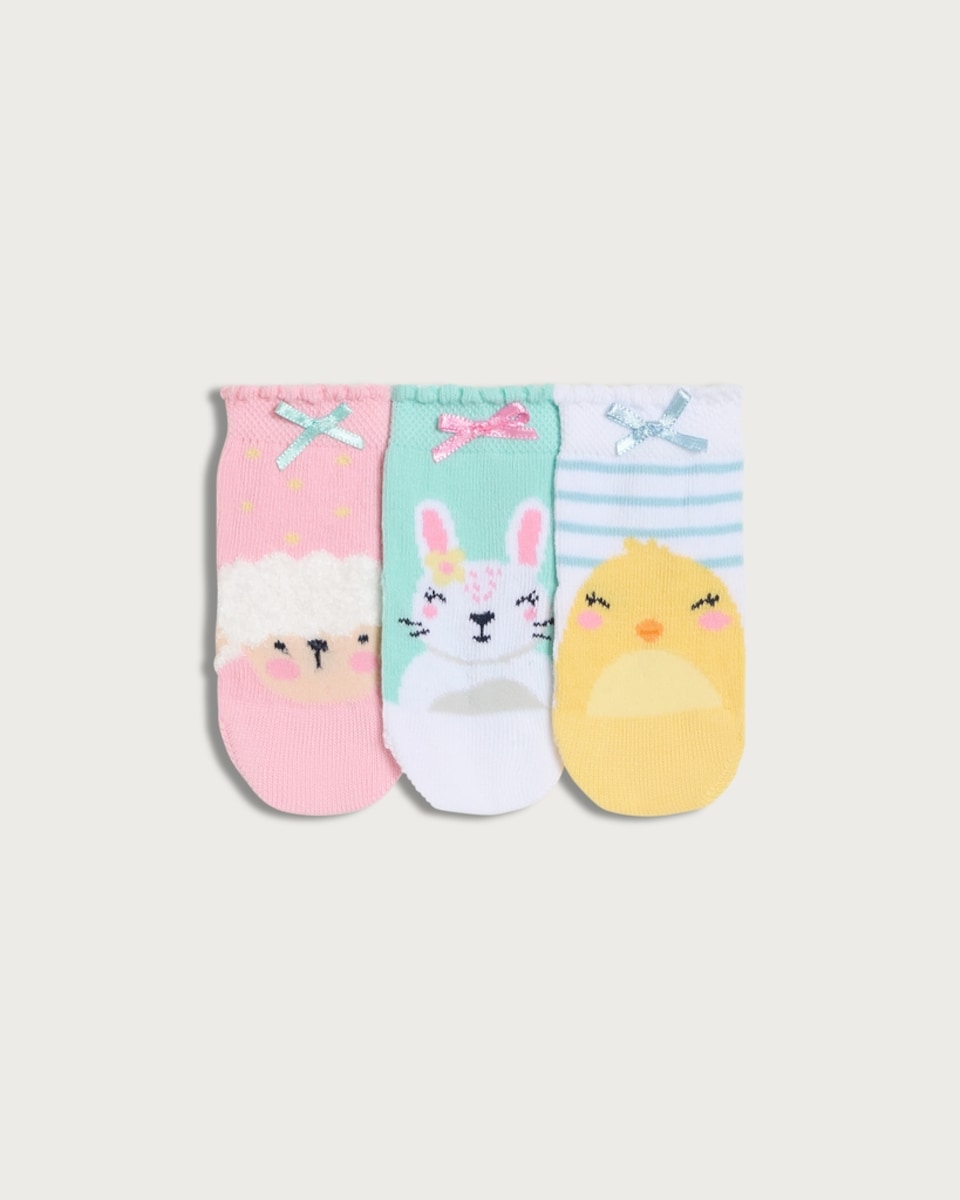 F&F Baby 3-Pack Cotton Rich Animal Face Socks in Multi