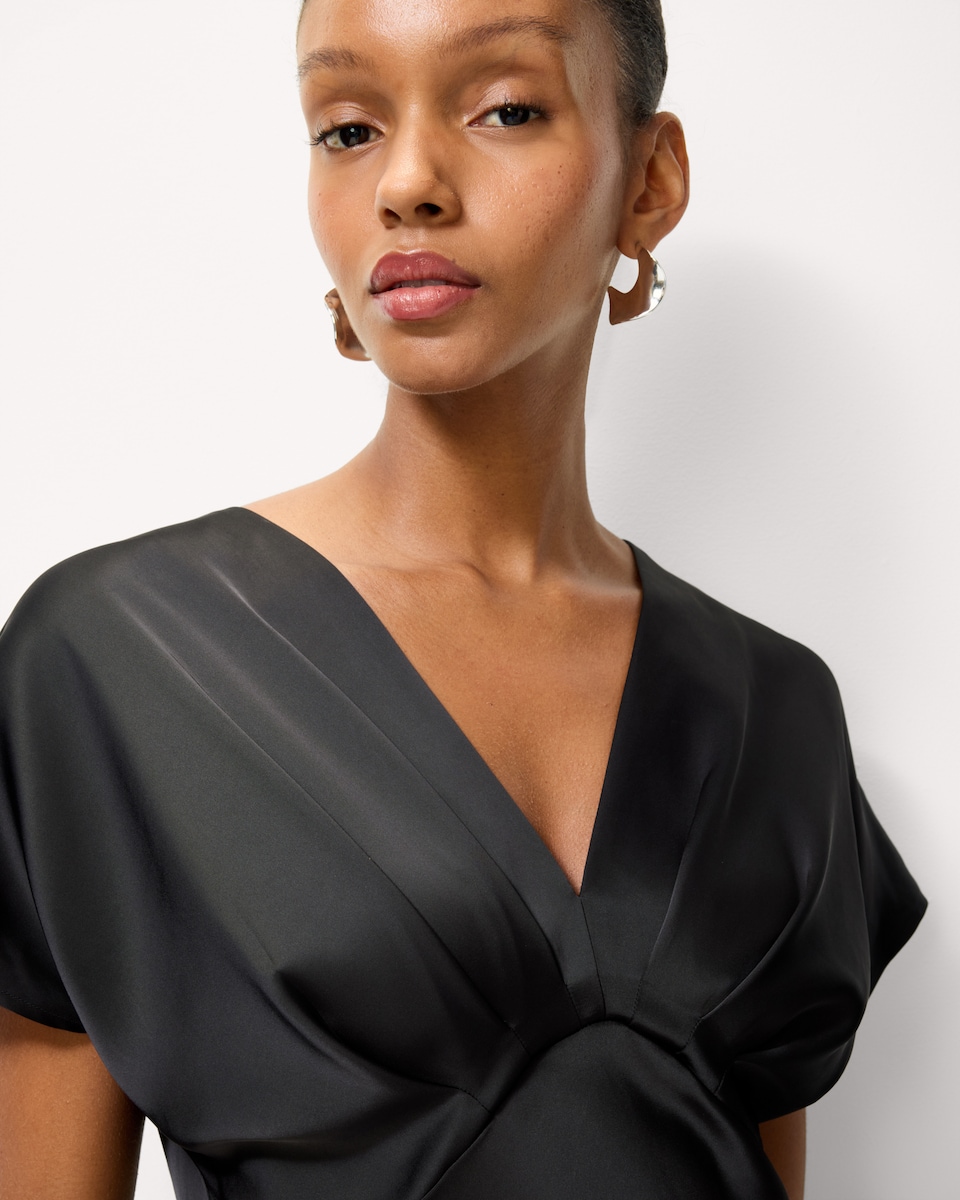 image 1 of F&F Satin V Neck Midi Dress in Black