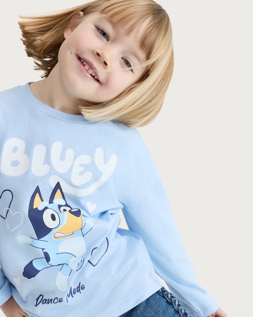 image 1 of Bluey Pure Cotton Dance Mode Long Sleeved Top in Blue