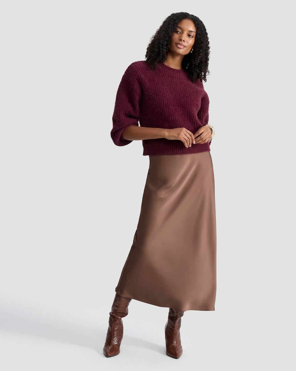 image 1 of F&F Chenille Ribbed Knit Jumper in Burgundy