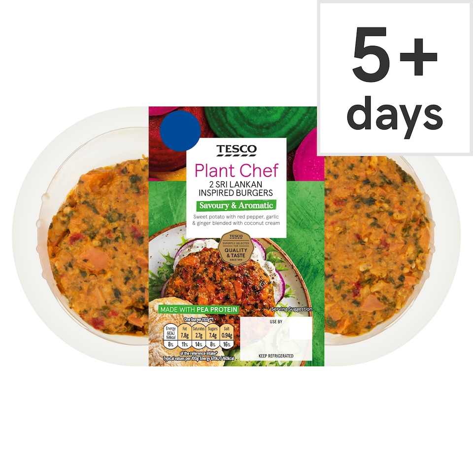 Tesco Plant Chef 2 Sri Lankan Inspired Burgers 226G
