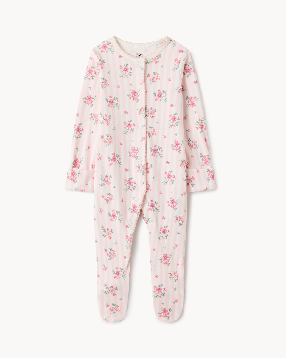 image 1 of F&F Baby 3-Pack Pure Cotton Printed Sleepsuits in Pink