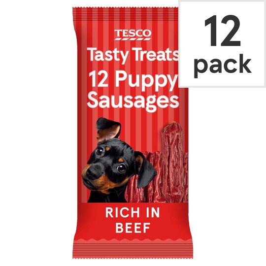 Tesco 12 Puppy Sausages Treats Beef 30G Tesco Groceries