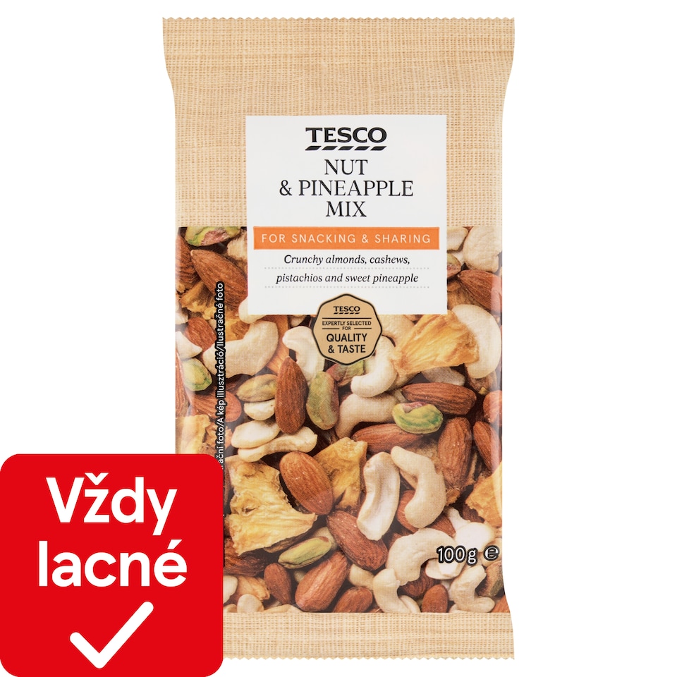 Tesco Zmes lúpaných suchých škrupinových plodov a sušeného ananásu 100 g