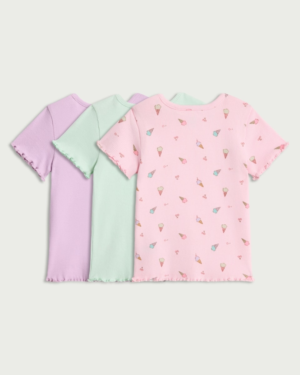 image 1 of F&F Baby 3-Pack Cotton Rich Ice Cream Print Short Sleeved T-Shirts in Pink