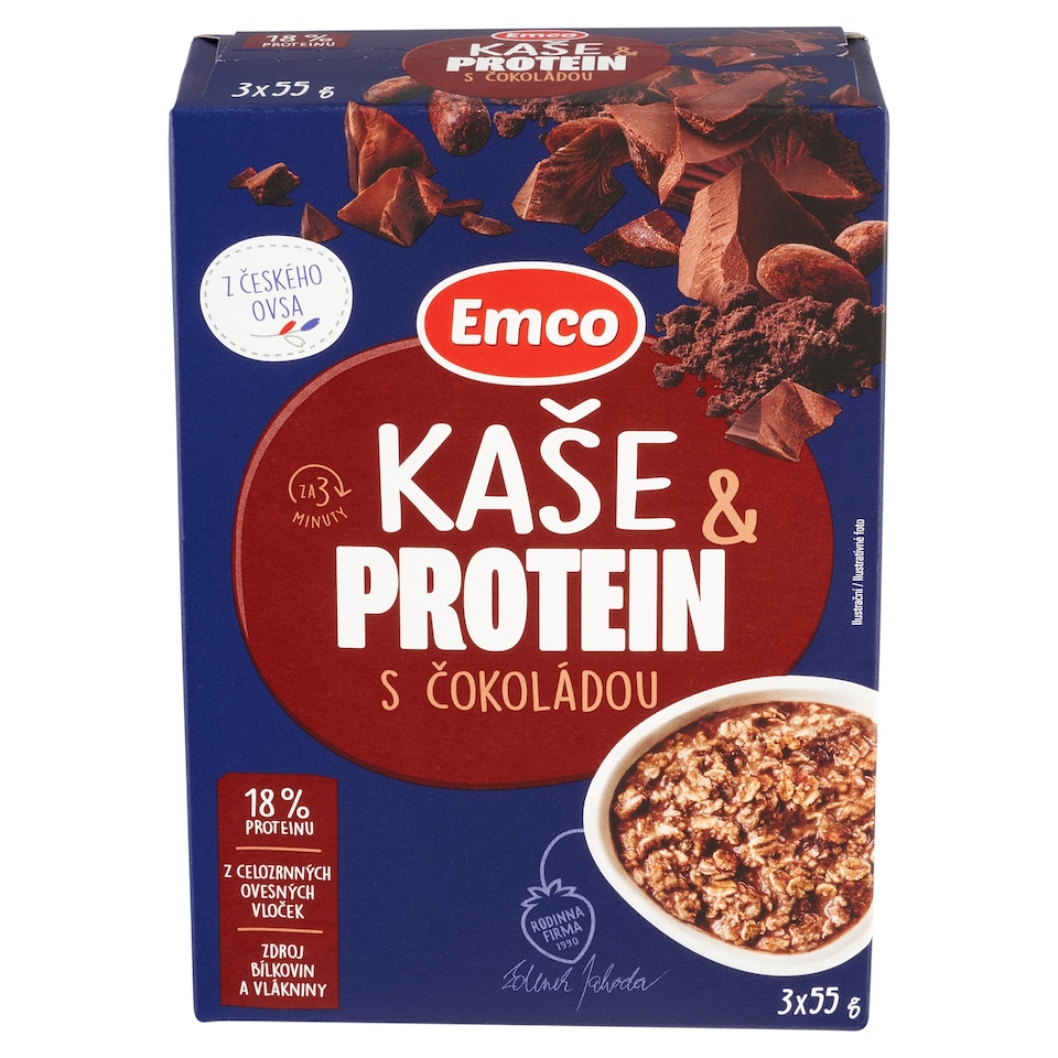 Emco Ovsená kaša proteín s čokoládou 3 x 55 g (165 g)