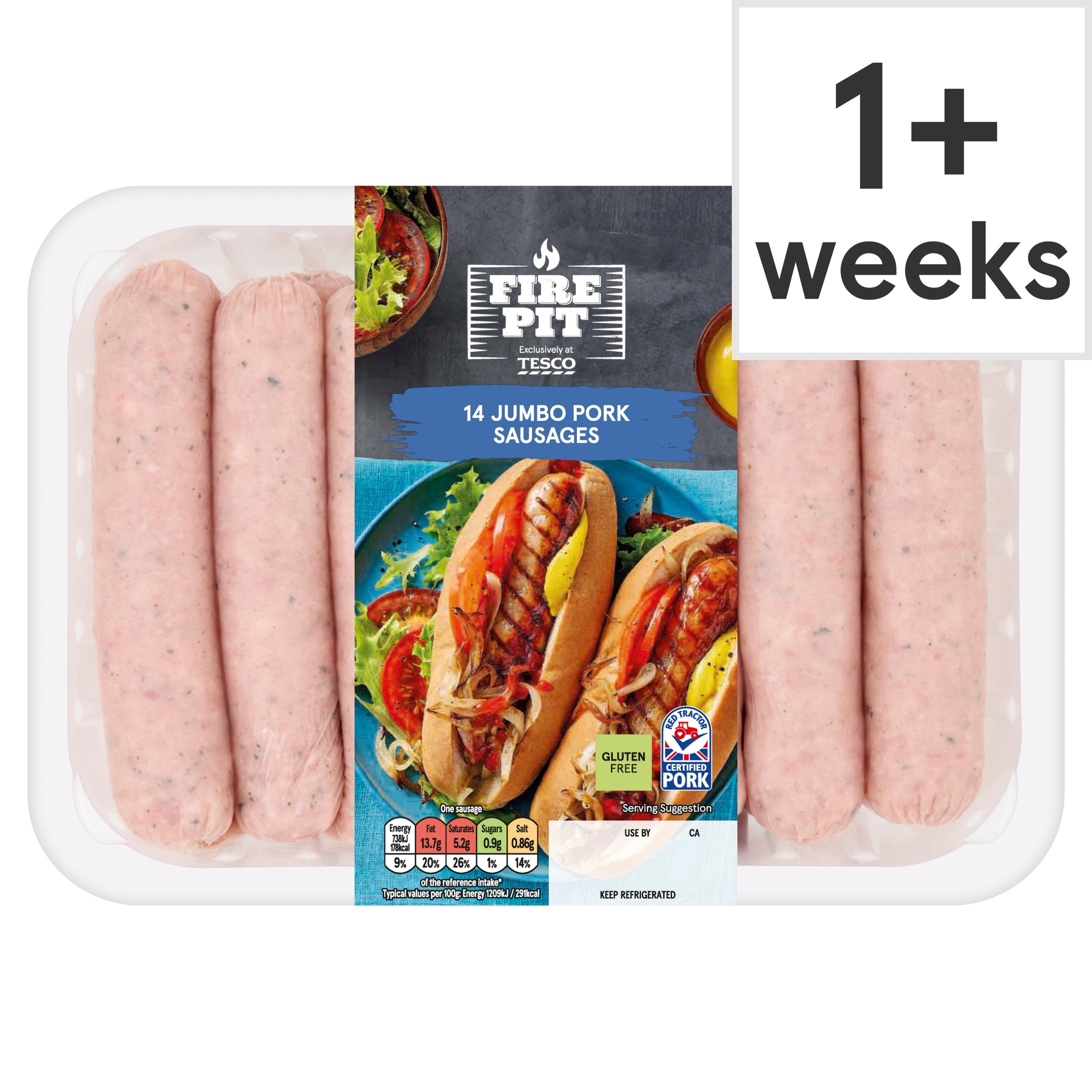 Tesco Fire Pit 14 Jumbo Pork Sausages 1Kg