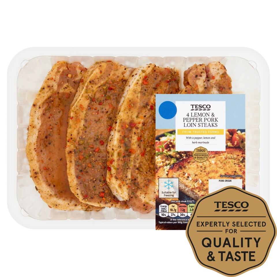Tesco 4 Lemon & Pepper Pork Loin Steaks 600G Tesco Groceries