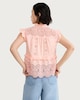 image 3 of F&F Pure Cotton Broderie Sleeveless Blouse in Coral
