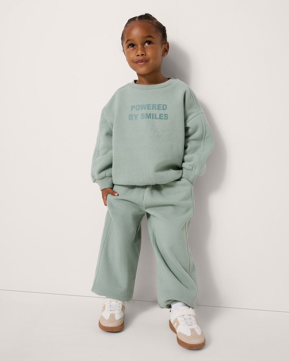 image 1 of F&F Boys 2-Piece Slogan Sweatshirt and Joggers Set in Green
