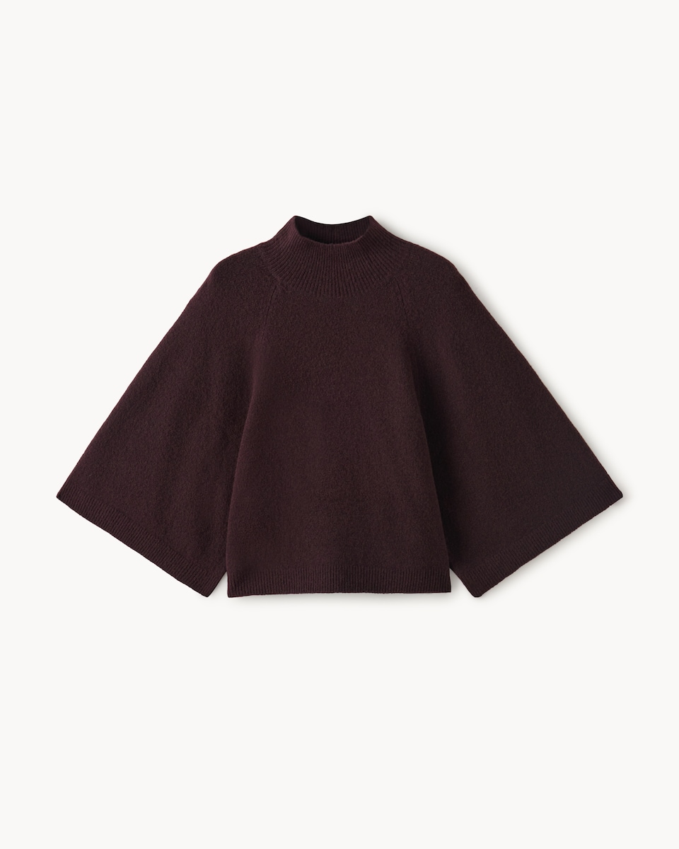 image 1 of F&F Turtle Neck Wide Sleeve Jumper in Burgundy