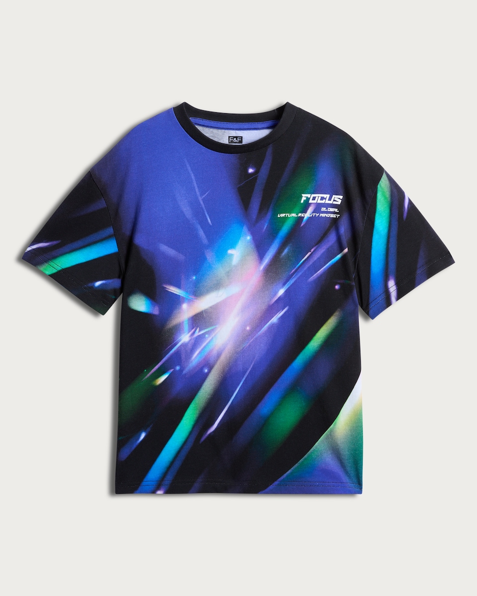 image 1 of F&F Boys Pure Cotton Graphic T-Shirt in Black